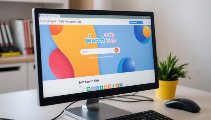 Generate an image of Safe Search Kids' website on a desktop computer.