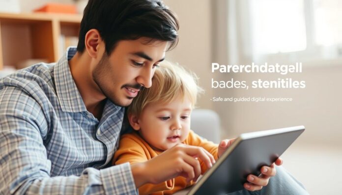 Image of a parent and child using a device with parental controls